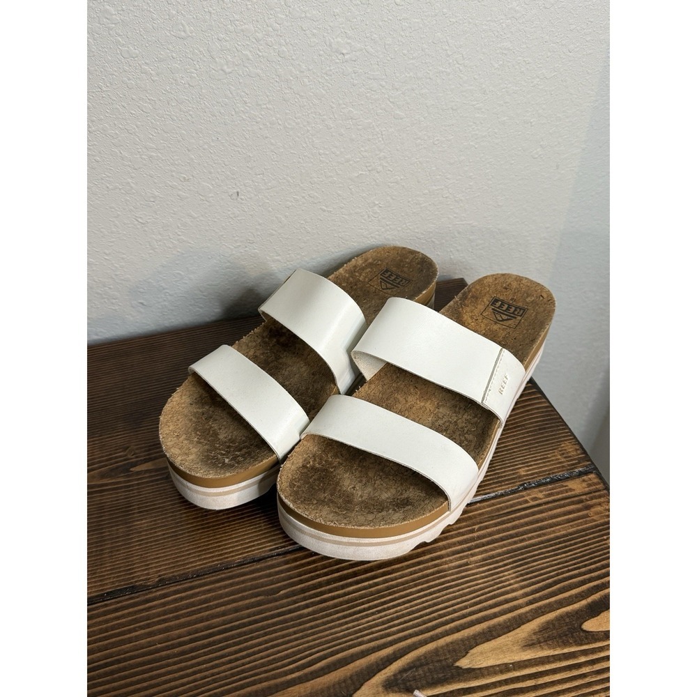 Reef Cushion Vista Hi Platform Sandals Women's Size 10 White Cork Cushioned